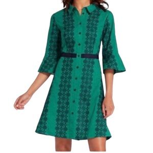 DRAPER JAMES Floral Embroidered Honeycomb Shirt Dress in Green/Blue Size 12